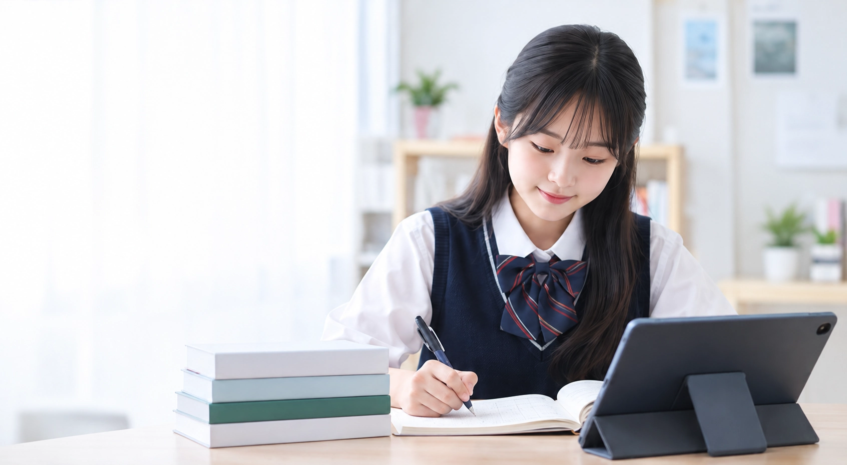 공책에 학습 계획을 적는 학생