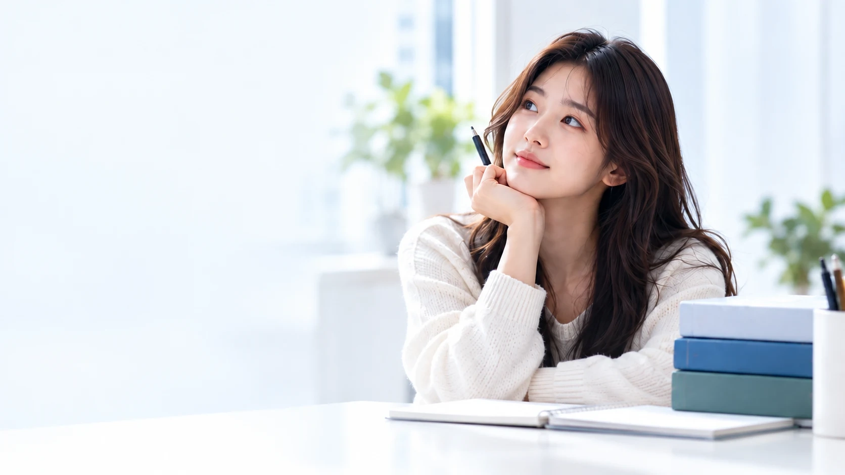 태블릿으로 학습하며 미소 짓는 학생
